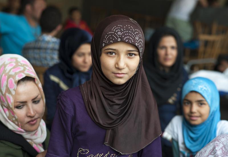 A group of young refugee girls