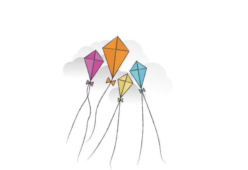 An illustration of four kites