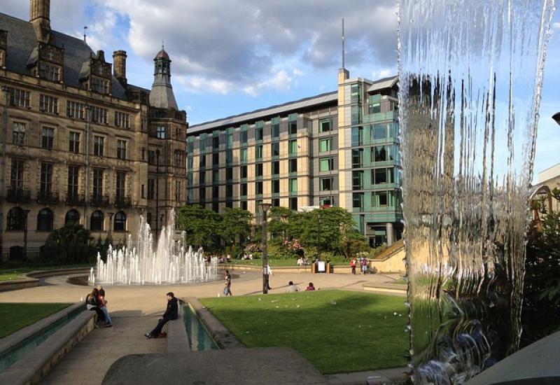 A fountain in a park in the city of Sheffield