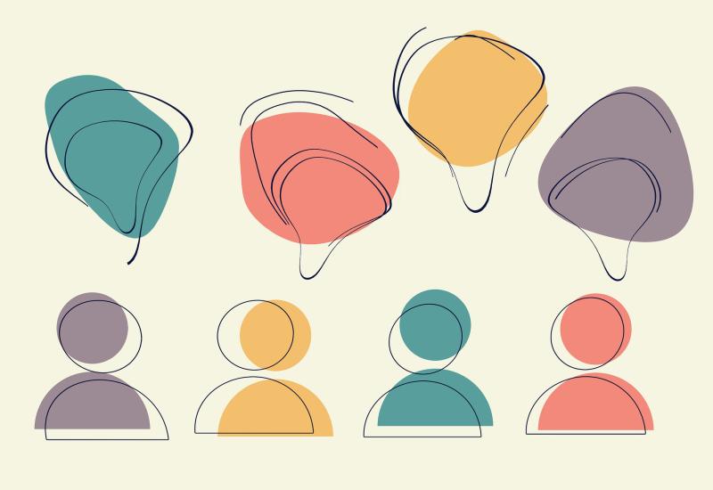 Illustration representing four people sharing ideas