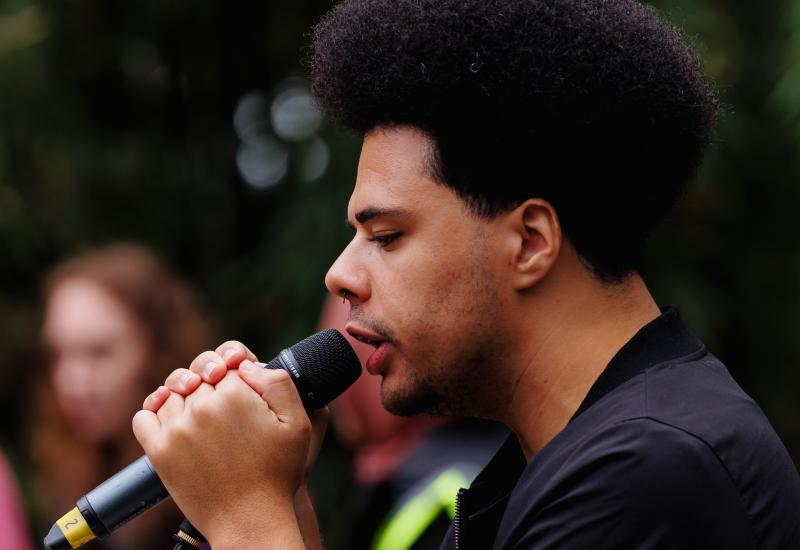 A performer on the Winter Garden stage