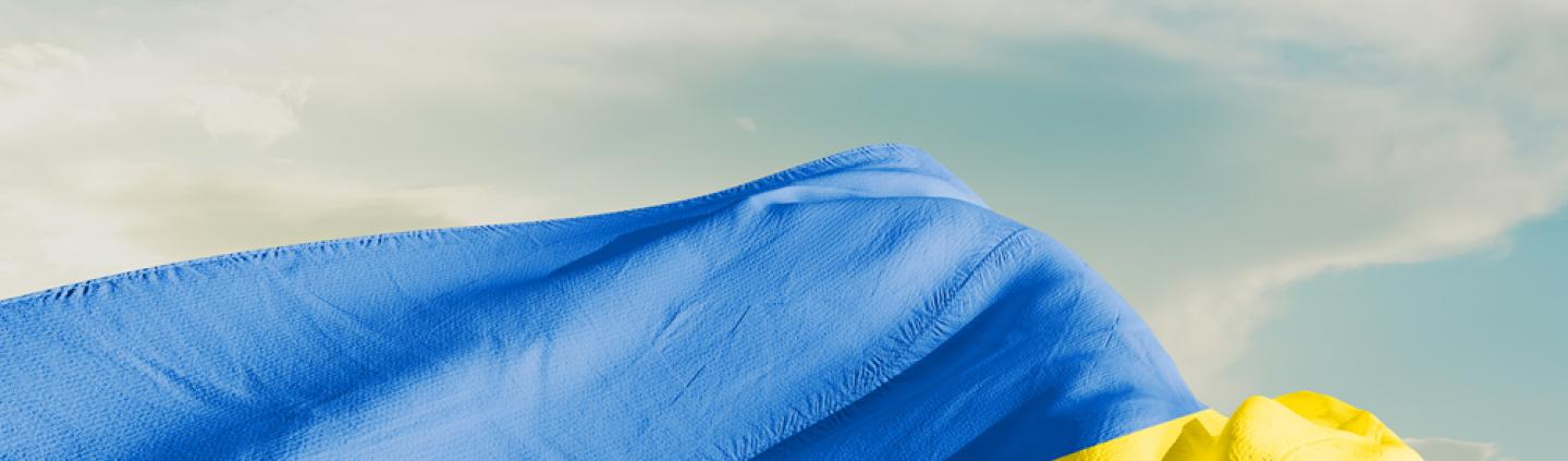 Ukraine flag with blue sky in the background
