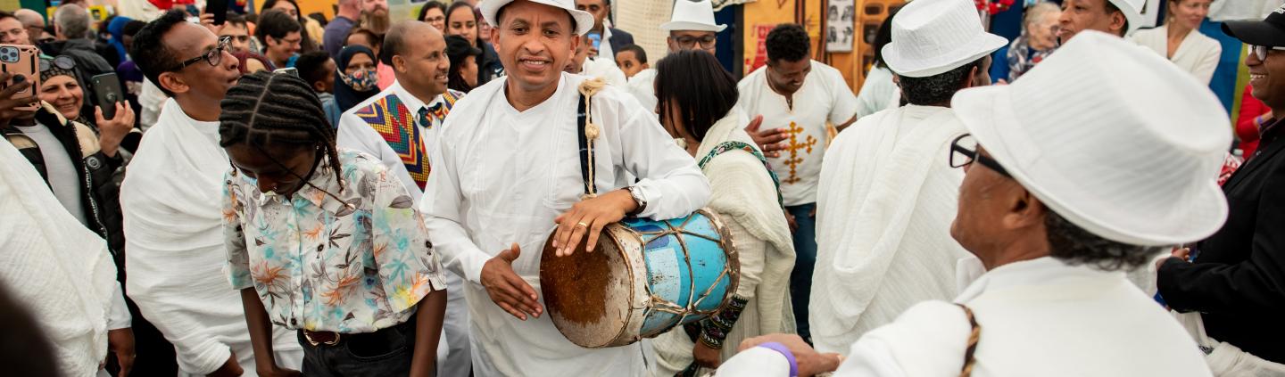 Crowds getting involved in the global village at the Yorkshire Integration Festival 2022