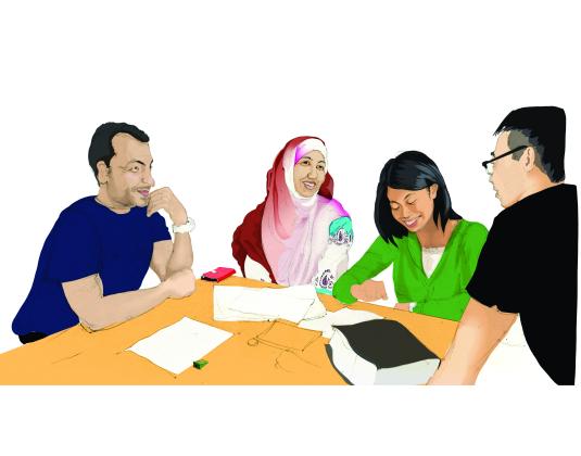 A refugee attending a traditional college class