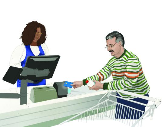 A refugee at a supermarket