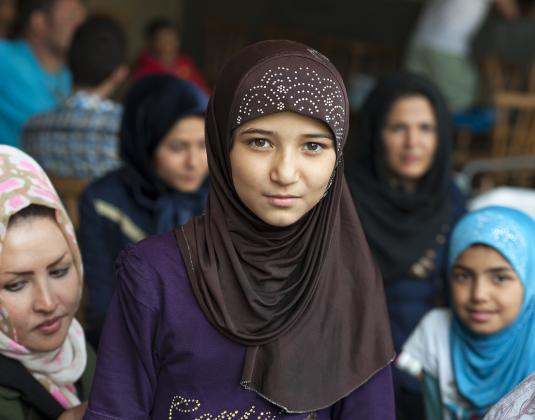 A group of young refugee girls