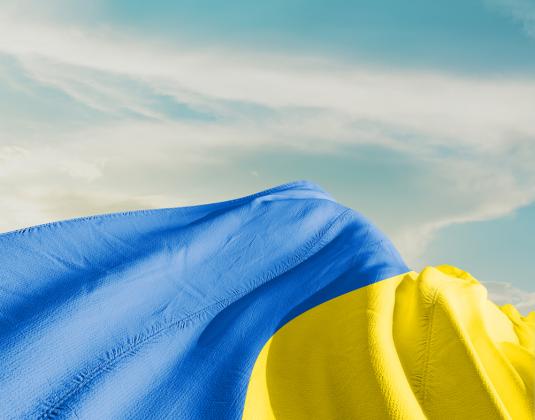Ukraine flag with blue sky in the background