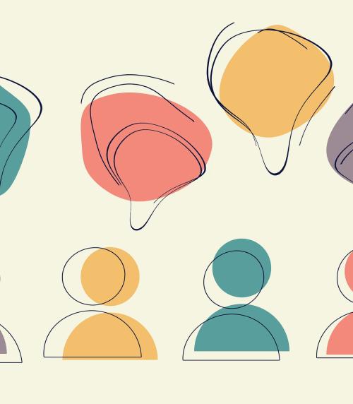 Illustration representing four people sharing ideas