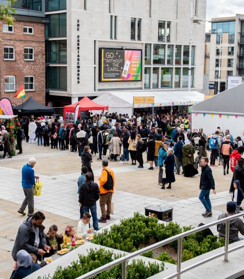 Crowds enjoying the food and drink available at the Yorkshire Integration Festival 2022