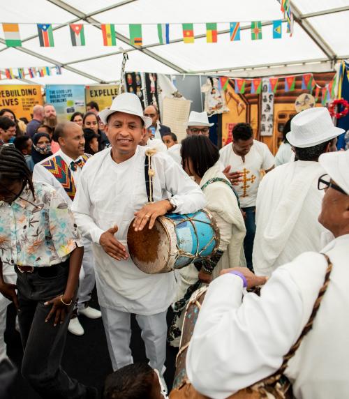 Crowds getting involved in the global village at the Yorkshire Integration Festival 2022