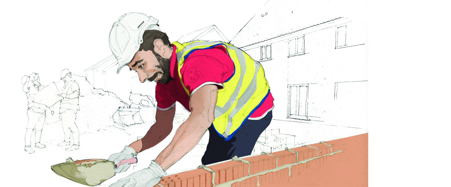 A refugee working on a construction site