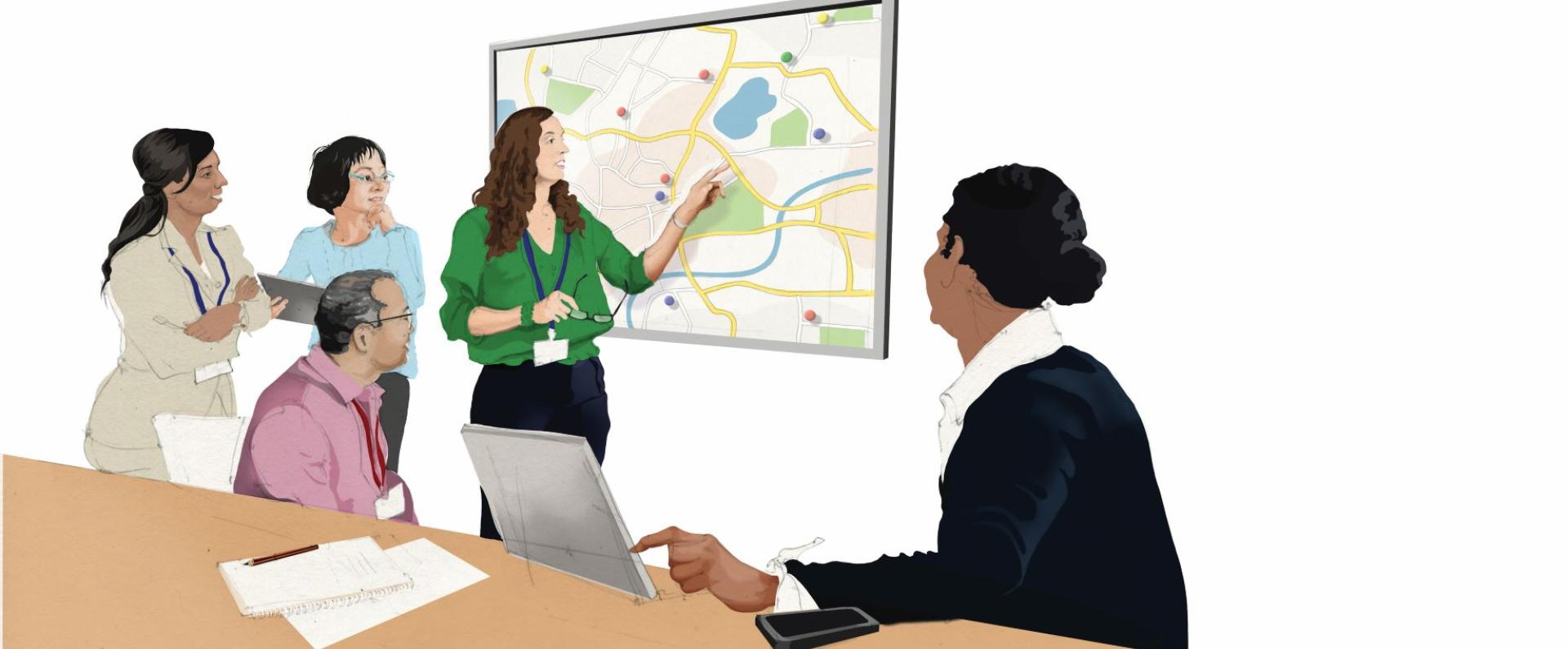 A group of stakeholder discussing ESOL support in an area