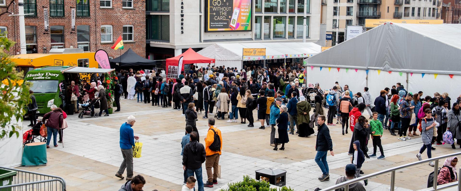 Crowds enjoying the food and drink available at the Yorkshire Integration Festival 2022